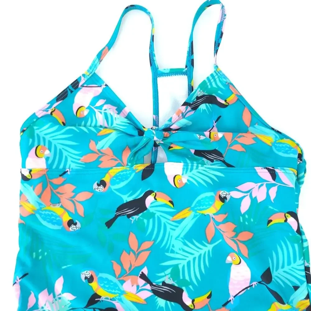 Speedo Girls Bathing Suit One Piece Tropical Toucan Birds Racerback Thin Staps